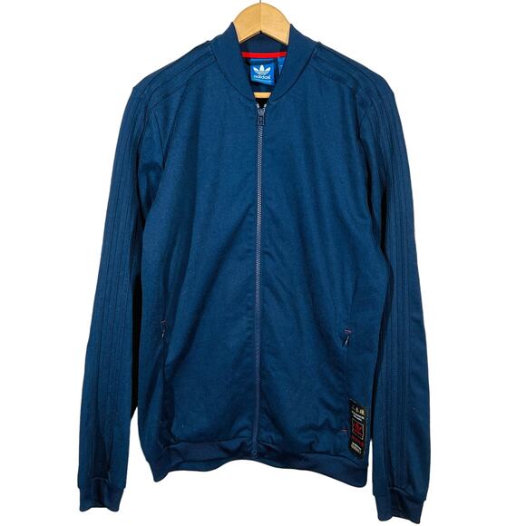 Adidas Originals Full Zip Jacket Long Sleeve Blue Athletic Track - L - Picture 1 of 7